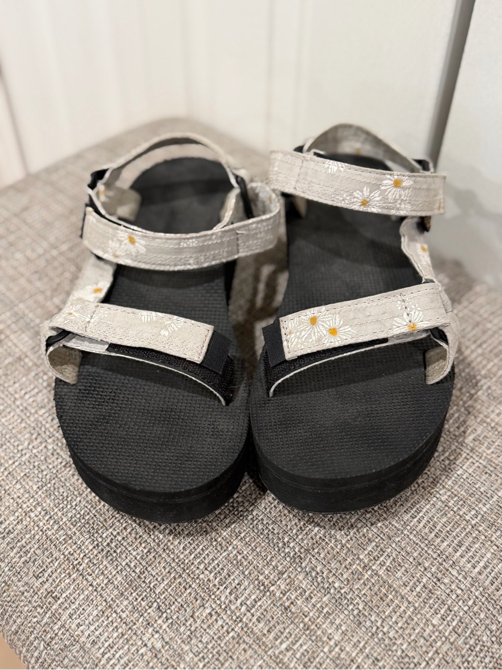Teva Women’s White Daisy Strap Sandals with Black Footbed